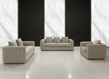Florida Luxury Cream Velvet Modern Sofa Set with Channel-Tufted Design & Gold Accents - UK Luxury Furniture